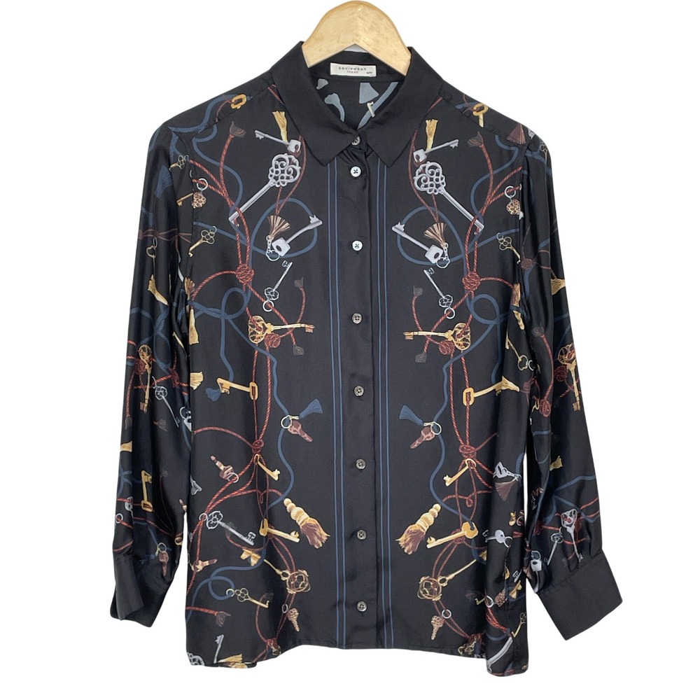 Equipment Femme Silk Key Rope Print Button Blouse Women M Old Money Relaxed Fit